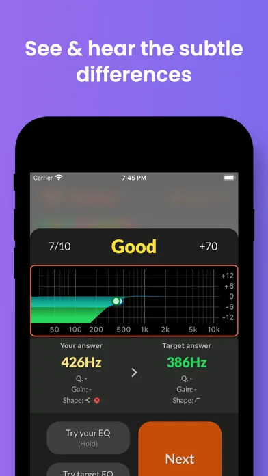 Capturas de tela do EQ Perfect-Pro EQ Ear Training