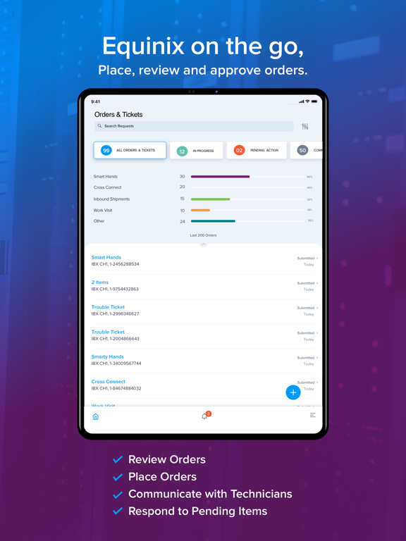 Tangkapan skrin Equinix Customer Portal iPad 