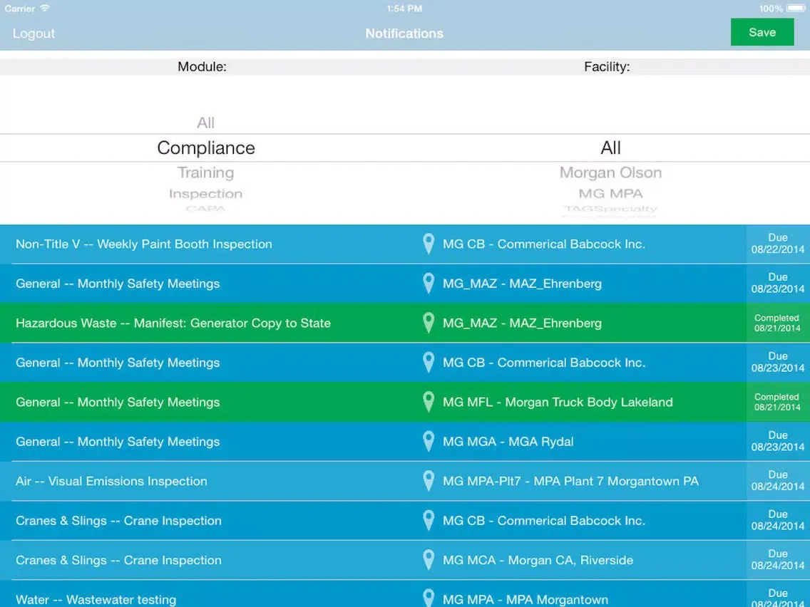 ภาพหน้าจอของ Compliance iPad 
