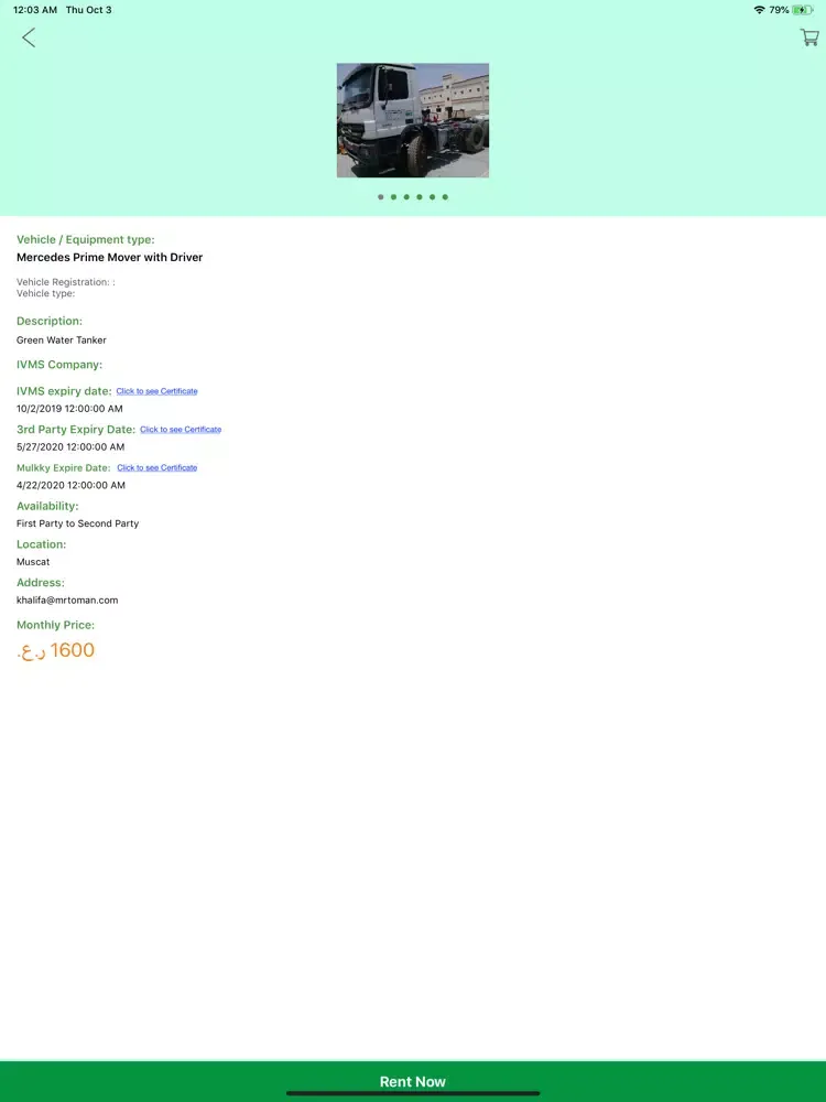 Tangkapan layar Vehicle / Equipment Rental iPad 