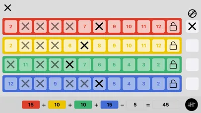 X-Out: Qwixx Scoresheet Screenshots