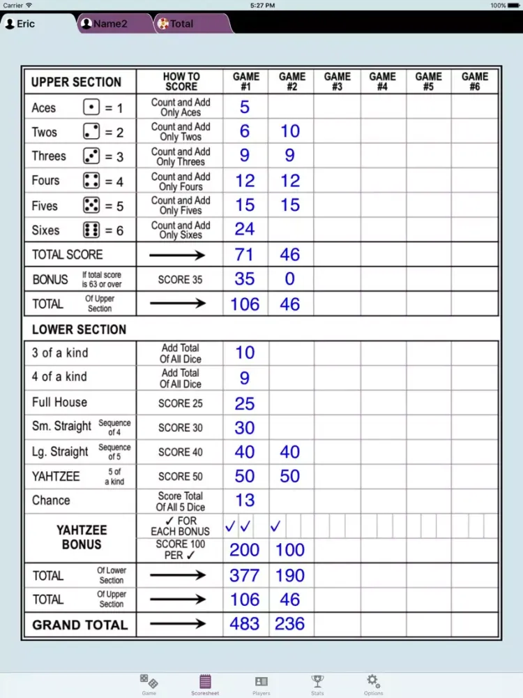 YZ Score - YAHTZEE® scoresheet iPad 应用截图