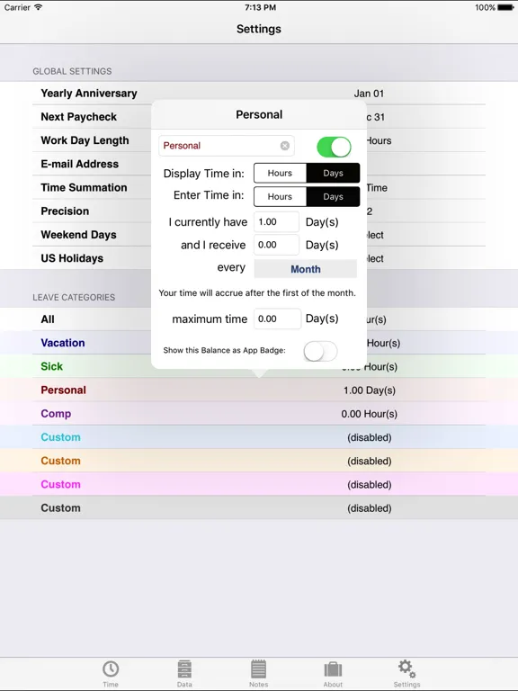 iTookOff Paid Leave Tracker iPad  স্ক্রিনশট