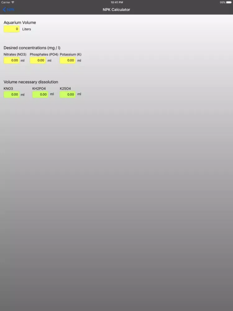 Tangkapan layar Aquarium NPK Calculator iPad 