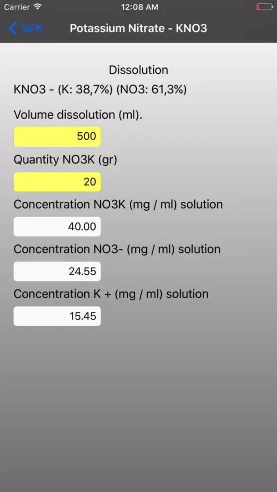 Tangkapan layar Aquarium NPK Calculator