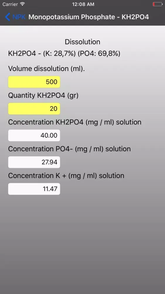 Tangkapan layar Aquarium NPK Calculator