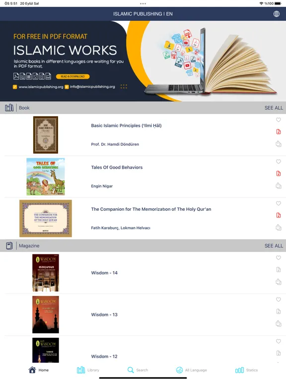 Capturas de tela do Islamic Publishing iPad 