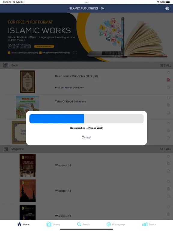 Capturas de tela do Islamic Publishing iPad 