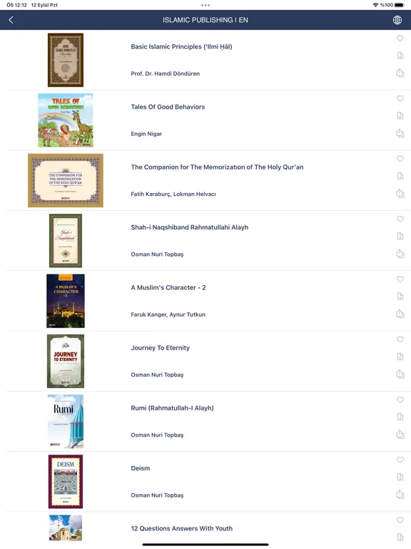 Capturas de tela do Islamic Publishing iPad 