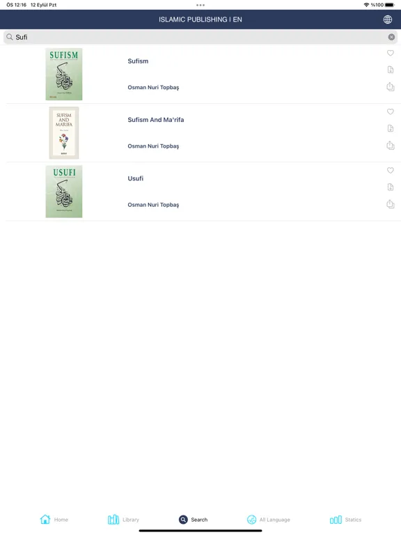 Capturas de tela do Islamic Publishing iPad 