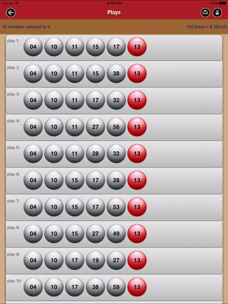 Powerball Reduced iPad  Screenshots