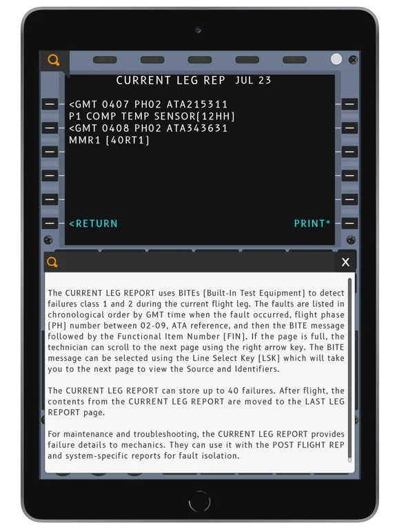 Capturas de tela do A320 CFDS Trainer iPad 