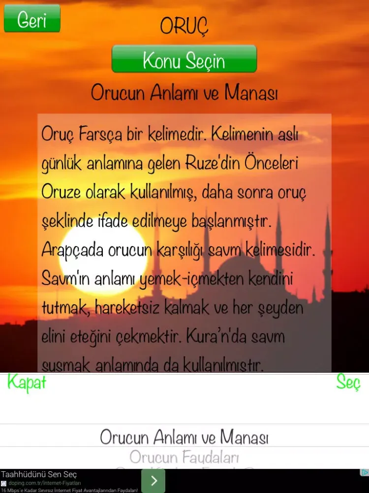 Ramazan 2014 - İmsakiye - Oruç - Namaz - Dualar - Sahur - İftar - Hadisler iPad  Ekran Görüntüleri