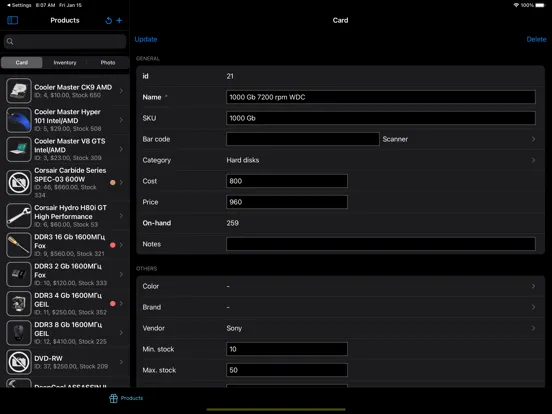 Tangkapan layar Lazy Inventory iPad 