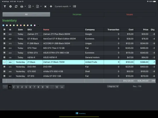 Tangkapan layar Lazy Inventory iPad 