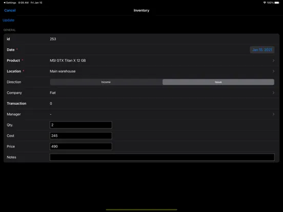 Tangkapan layar Lazy Inventory iPad 