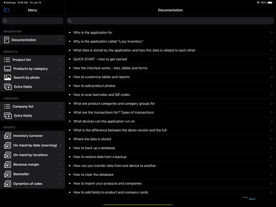 Tangkapan layar Lazy Inventory iPad 