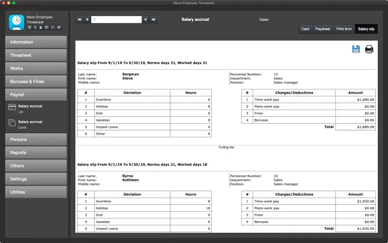 ภาพหน้าจอของ Nano Employee Timesheet