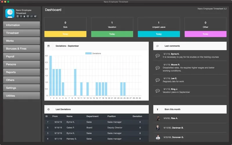 ภาพหน้าจอของ Nano Employee Timesheet