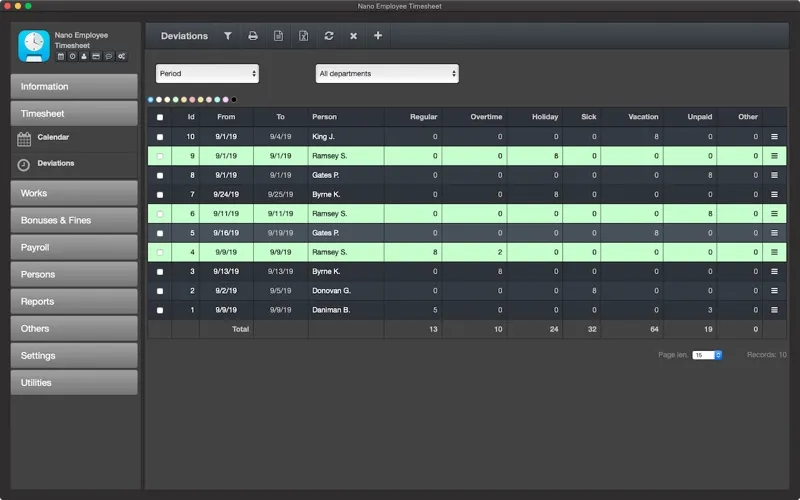 ภาพหน้าจอของ Nano Employee Timesheet