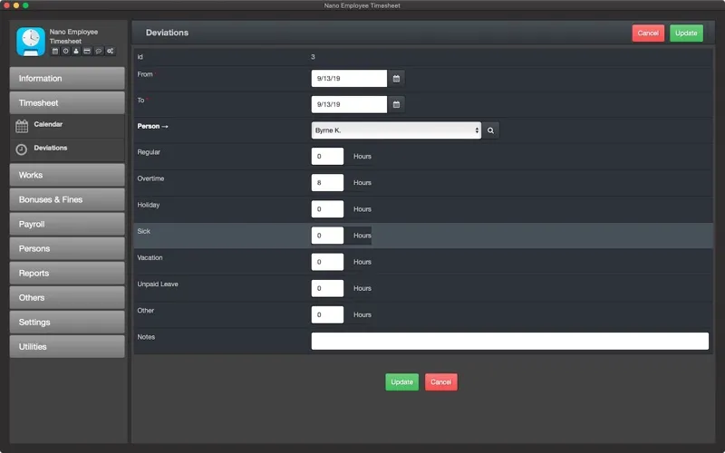 ภาพหน้าจอของ Nano Employee Timesheet