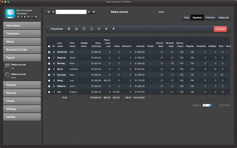 ภาพหน้าจอของ Nano Employee Timesheet