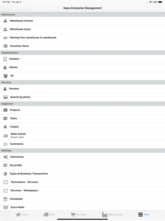 Tangkapan skrin Nano Enterprise Management iPad 