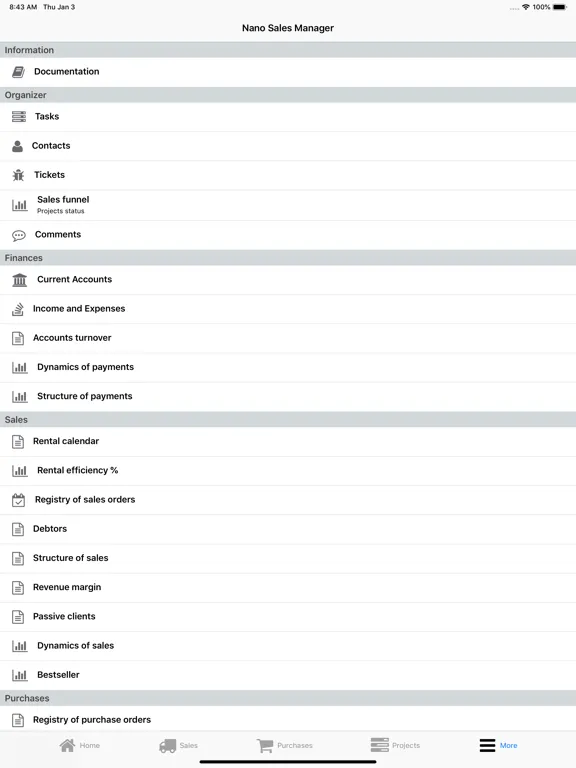 Скриншоты Nano Sales Manager iPad 