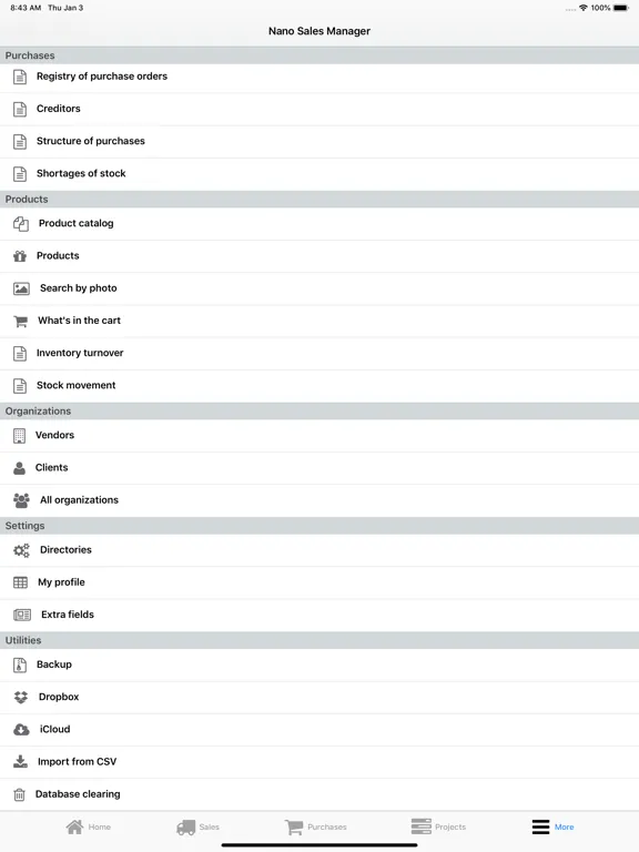Скриншоты Nano Sales Manager iPad 