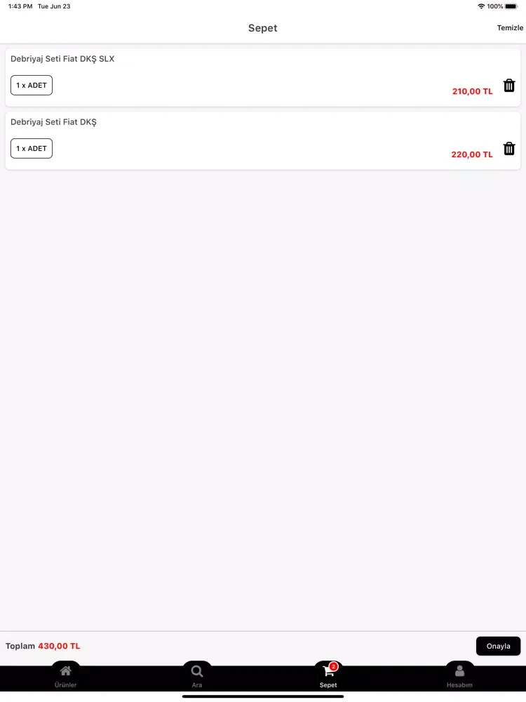 Tangkapan layar Erzurum Oto Yedek Parça iPad 