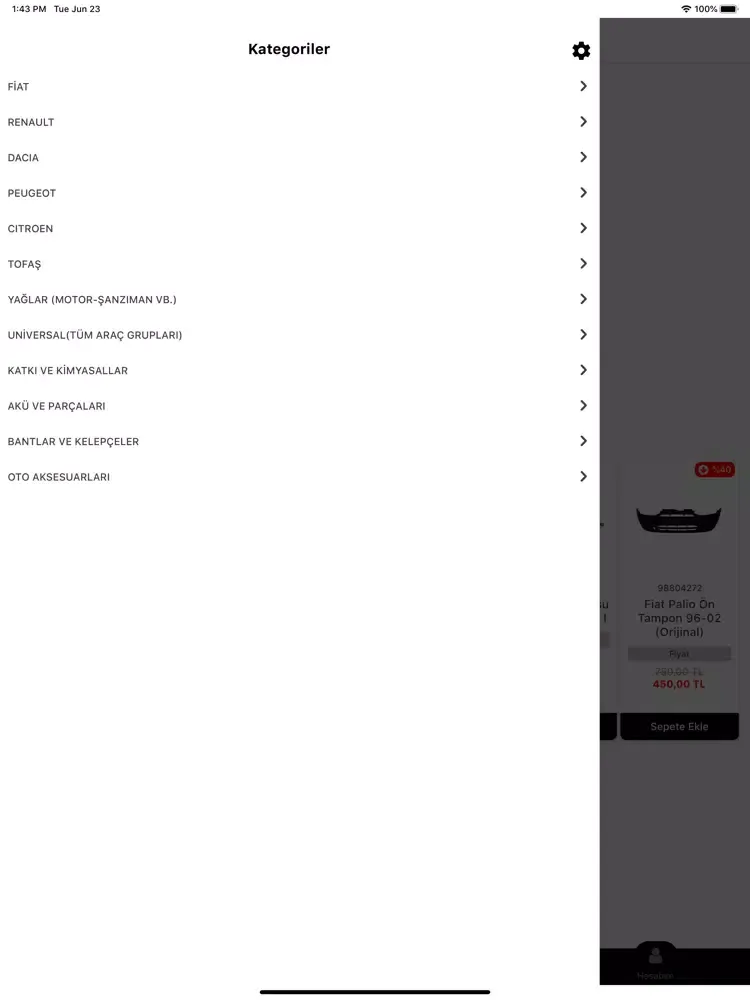 Tangkapan layar Erzurum Oto Yedek Parça iPad 
