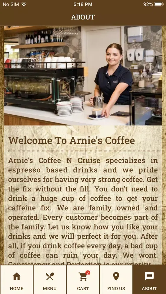 Ảnh chụp màn hình của Arnies Coffee
