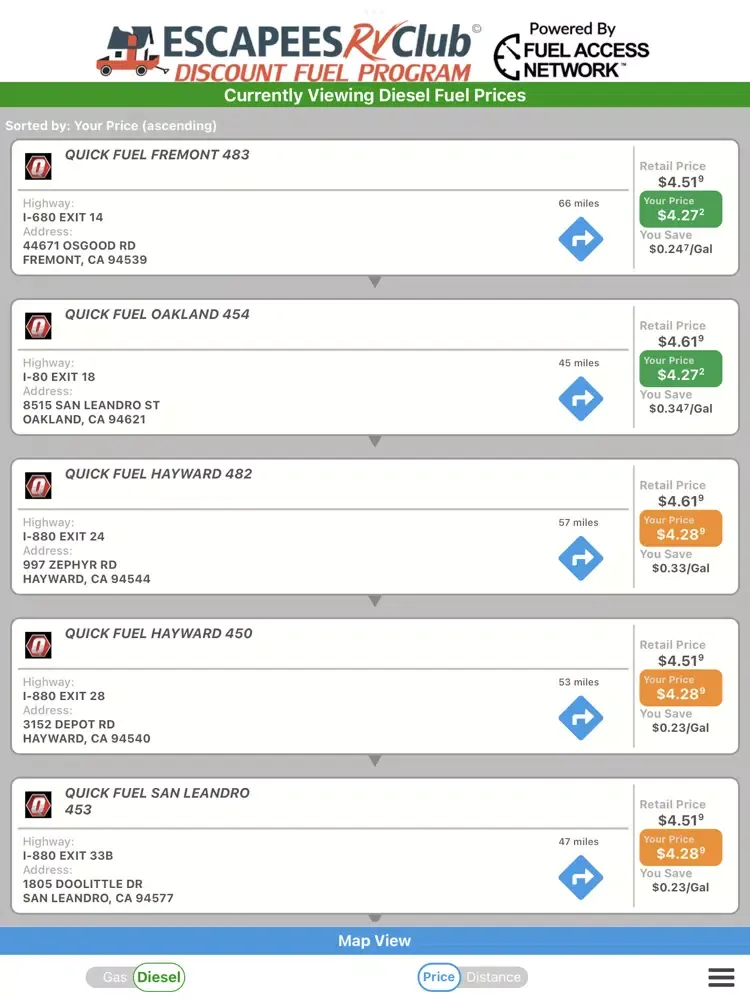 صور Escapees Discount Fuel Locator iPad 