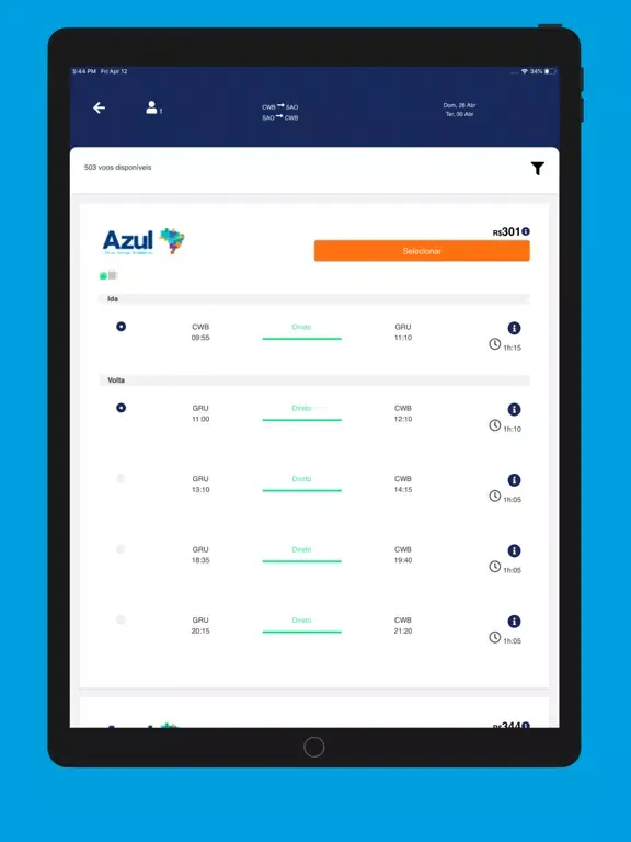 Zrzuty ekranu yzzer.com: Passagens Aéreas iPad 