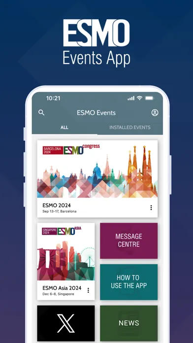 Capturas de tela do ESMO Events App