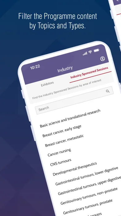 Capturas de tela do ESMO Events App