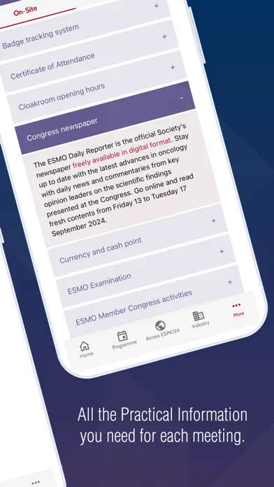 Capturas de tela do ESMO Events App