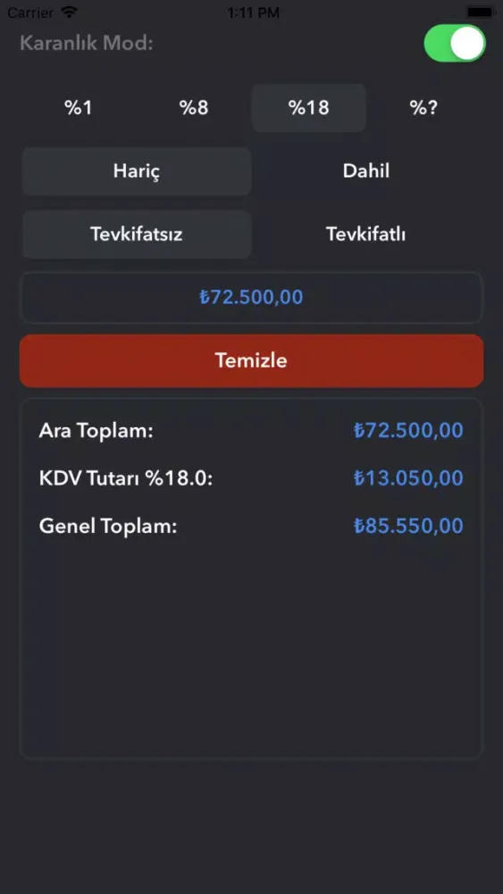 KDV Pro -Tevkifat-Oran Hesapla Ekran Görüntüleri