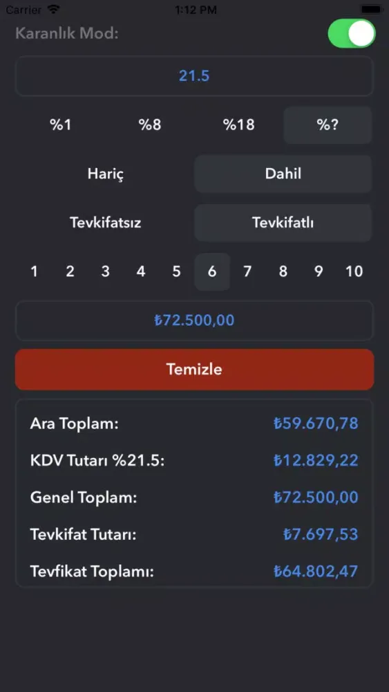KDV Pro -Tevkifat-Oran Hesapla Ekran Görüntüleri