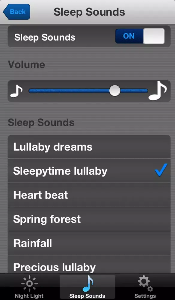 ภาพหน้าจอของ Nightlight + Lullaby songs & Sleep sounds