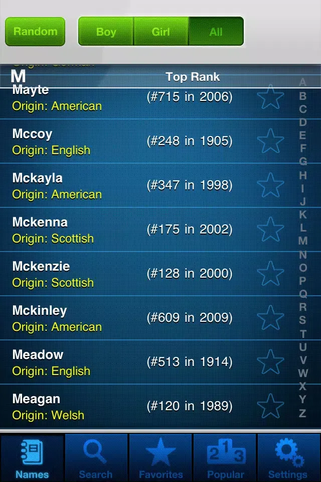Captures d'écran de Popular Baby Names: free baby girl + baby boy names