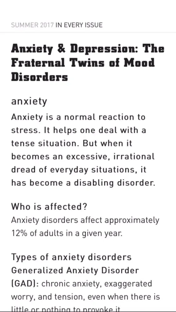 Captures d'écran de Depression & Anxiety Magazine