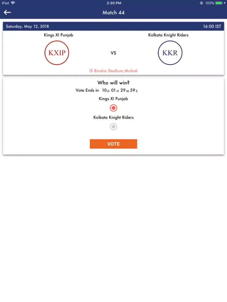IPL 2018 Predictions iPad 应用截图