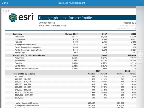 Captures d'écran de ArcGIS Business Analyst iPad 