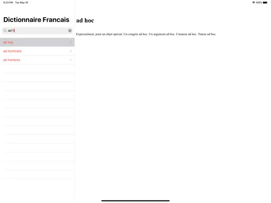 Tangkapan layar Dictionnaire Français iPad 
