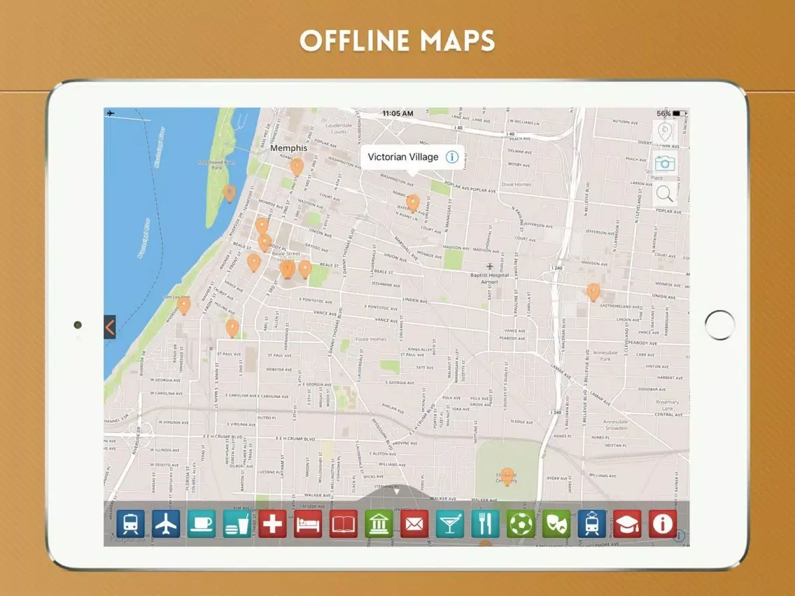 Memphis Travel Guide and Offline City Street Map iPad 应用截图