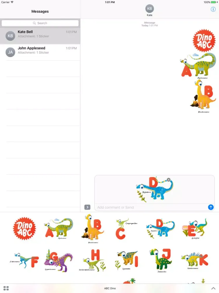 Tangkapan layar ABC Dinosaur Big Eye Collection Stickers Mania iPad 