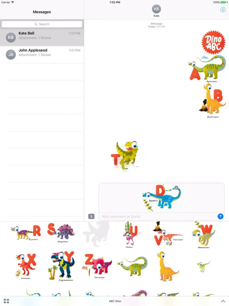 Tangkapan layar ABC Dinosaur Big Eye Collection Stickers Mania iPad 