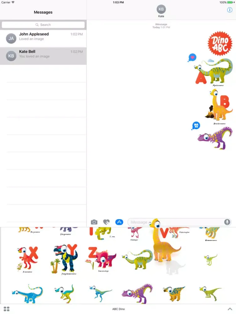 Tangkapan layar ABC Dinosaur Big Eye Collection Stickers Mania iPad 