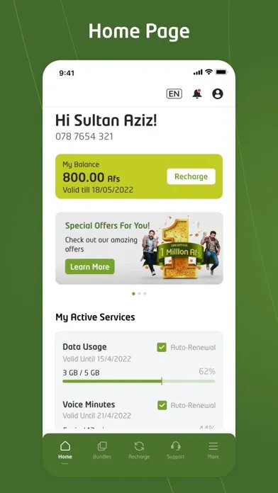 Tangkapan layar My Etisalat AFG